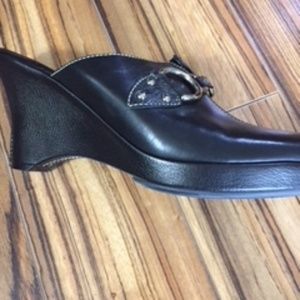 Cole Haan Horse Bit black leather wedge mules - NEW without tags